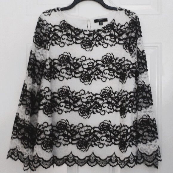 Isaac Mizrahi- Black and white blouse long sleeves - size M , NEW - Picture 1 of 12